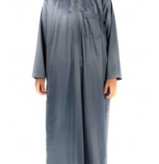 Qamis Enfant / Ado Gris foncé satiné manches longues