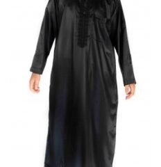 Qamis Enfant / Ado Noir satiné manches longues