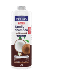 Family Shampoo 1L à l’eau de coco et à la kératine.